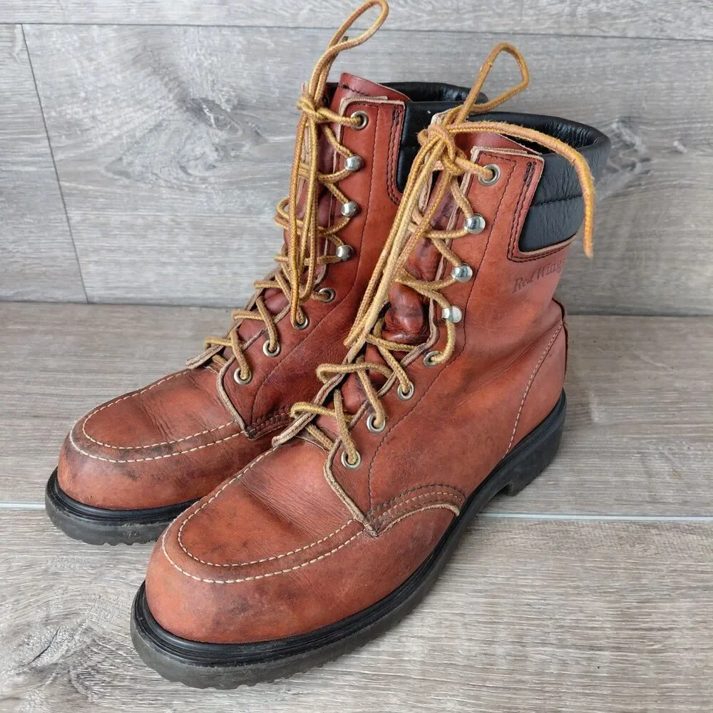 Red Wing 404 Boots Mens 6.5B Brown Leather Mock Toe Super Sole Work Boot USA VTG